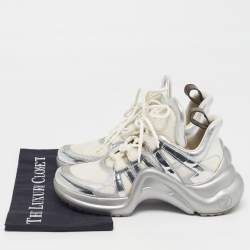 Pre Owned حذاء رياضي لوي فيتون أرش لايت  LV شبك وجلد أبيض / ذهبي مقاس 38.5