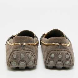 Pre Owned Louis Vuitton Oxford Size 38.5 Grey Suede Zip Detail Slip On Loafers