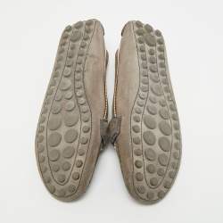 Pre Owned Louis Vuitton Oxford Size 38.5 Grey Suede Zip Detail Slip On Loafers