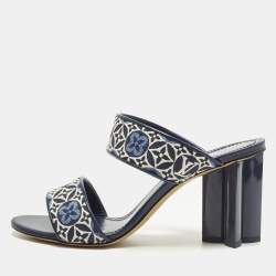 مملوكة مسبقًا Louis Vuitton Silhouette Size 39 Navy Blue Monogram Jacquard Slide Sandals