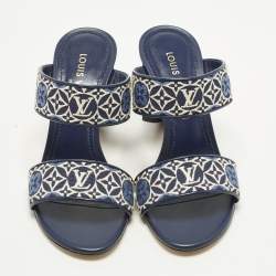 مملوكة مسبقًا Louis Vuitton Silhouette Size 39 Navy Blue Monogram Jacquard Slide Sandals