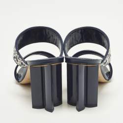 مملوكة مسبقًا Louis Vuitton Silhouette Size 39 Navy Blue Monogram Jacquard Slide Sandals