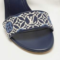 مملوكة مسبقًا Louis Vuitton Silhouette Size 39 Navy Blue Monogram Jacquard Slide Sandals