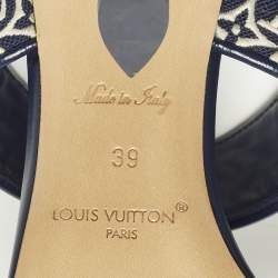 مملوكة مسبقًا Louis Vuitton Silhouette Size 39 Navy Blue Monogram Jacquard Slide Sandals