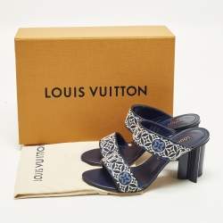 مملوكة مسبقًا Louis Vuitton Silhouette Size 39 Navy Blue Monogram Jacquard Slide Sandals