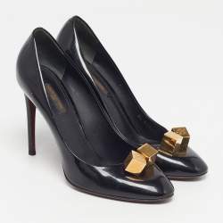 Pre Owned حذاء كعب عالى لوى فيتون كوب جلد لامع أسود مقاس 39