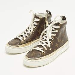 Pre Owned Louis Vuitton Size 36.5 Brown Coated Canvas And Leather High Top Sneakers