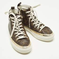 Pre Owned Louis Vuitton Size 36.5 Brown Coated Canvas And Leather High Top Sneakers