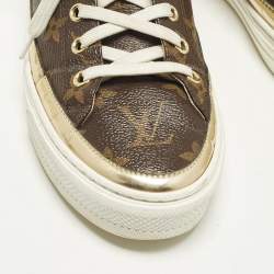 Pre Owned Louis Vuitton Size 36.5 Brown Coated Canvas And Leather High Top Sneakers