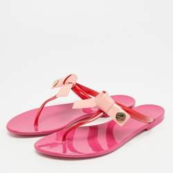 Pre Owned Louis Vuitton Seastar Size 37 Red/Pink Rubber Thong Flat Slide
