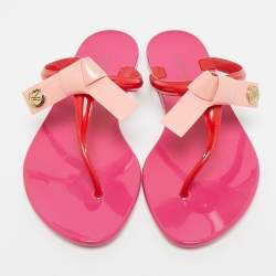 Pre Owned Louis Vuitton Seastar Size 37 Red/Pink Rubber Thong Flat Slide