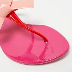 Pre Owned Louis Vuitton Seastar Size 37 Red/Pink Rubber Thong Flat Slide
