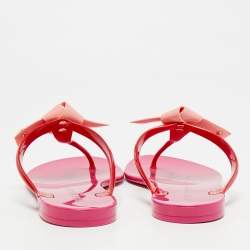 Pre Owned Louis Vuitton Seastar Size 37 Red/Pink Rubber Thong Flat Slide