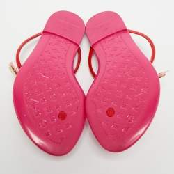 Pre Owned Louis Vuitton Seastar Size 37 Red/Pink Rubber Thong Flat Slide