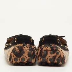 Pre Owned Louis Vuitton Beige/Black Leopard Print Leather and Suede Gloria Slip On Loafers