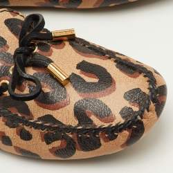 Pre Owned Louis Vuitton Beige/Black Leopard Print Leather and Suede Gloria Slip On Loafers