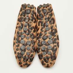 Pre Owned Louis Vuitton Beige/Black Leopard Print Leather and Suede Gloria Slip On Loafers