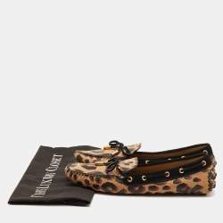 Pre Owned Louis Vuitton Beige/Black Leopard Print Leather and Suede Gloria Slip On Loafers