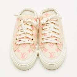 Pre Owned Louis Vuitton Stellar Size 39 White/Pink Monogram Mesh and Leather Lace Up Mule Sneakers