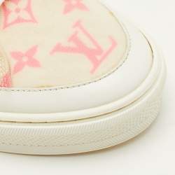Pre Owned Louis Vuitton Stellar Size 39 White/Pink Monogram Mesh and Leather Lace Up Mule Sneakers