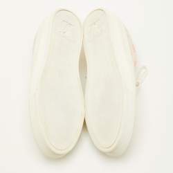 Pre Owned Louis Vuitton Stellar Size 39 White/Pink Monogram Mesh and Leather Lace Up Mule Sneakers