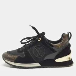 Pre Owned Louis Vuitton Run Away Size 37 Black/Brown Monogram Canvas and Suede Lace Up Sneakers
