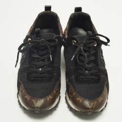Pre Owned Louis Vuitton Run Away Size 37 Black/Brown Monogram Canvas and Suede Lace Up Sneakers