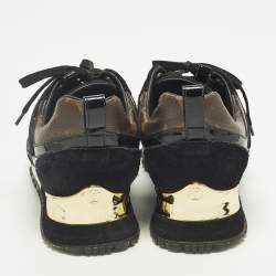 Pre Owned Louis Vuitton Run Away Size 37 Black/Brown Monogram Canvas and Suede Lace Up Sneakers