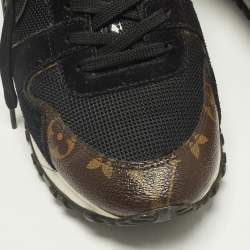 Pre Owned Louis Vuitton Run Away Size 37 Black/Brown Monogram Canvas and Suede Lace Up Sneakers