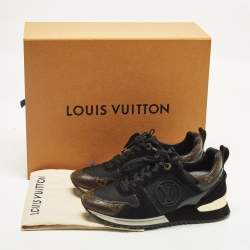 Pre Owned Louis Vuitton Run Away Size 37 Black/Brown Monogram Canvas and Suede Lace Up Sneakers