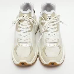 Pre Owned Louis Vuitton Run 55 Size 41 White/Gold Mesh and Leather Low Top Sneakers