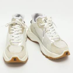 Pre Owned Louis Vuitton Run 55 Size 41 White/Gold Mesh and Leather Low Top Sneakers