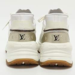 Pre Owned Louis Vuitton Run 55 Size 41 White/Gold Mesh and Leather Low Top Sneakers
