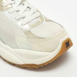 Pre Owned Louis Vuitton Run 55 Size 41 White/Gold Mesh and Leather Low Top Sneakers