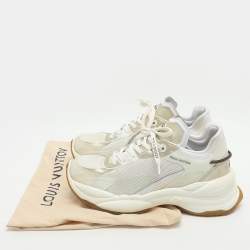 Pre Owned Louis Vuitton Run 55 Size 41 White/Gold Mesh and Leather Low Top Sneakers
