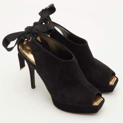 Pre Owned صندل بأصابع مفتوحة وبنعل سميك لوي فيتون شامو اه أسود مقاس 35.5