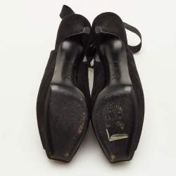 Pre Owned صندل بأصابع مفتوحة وبنعل سميك لوي فيتون شامواه أسود مقاس 35.5