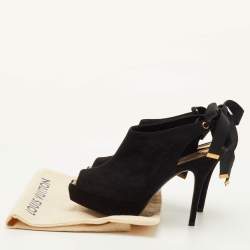 Pre Owned صندل بأصابع مفتوحة وبنعل سميك لوي فيتون شامواه أسود مقاس 35.5