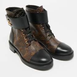 Pre Owned Louis Vuitton Wonderland Ranger Size 37 Brown Canvas and Leather Combat Boots