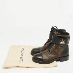 Pre Owned Louis Vuitton Wonderland Ranger Size 37 Brown Canvas and Leather Combat Boots