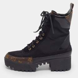 مملوكة مسبقًا Louis Vuitton Laureate Size 38 Black Coated Canvas and Leather and Suede Ankle Length Boots