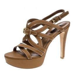Pre Owned Louis Vuitton Brown Leather Platform Stappy Sandals Size 39