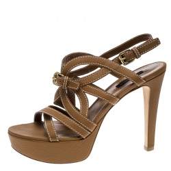 Pre Owned Louis Vuitton Brown Leather Platform Stappy Sandals Size 39