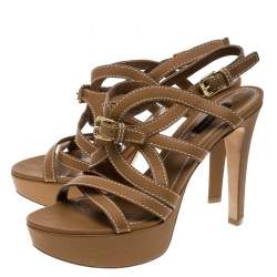 Pre Owned Louis Vuitton Brown Leather Platform Stappy Sandals Size 39