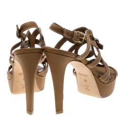 Pre Owned Louis Vuitton Brown Leather Platform Stappy Sandals Size 39