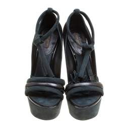 مملوكة مسبقًا صندل لوي فيتون قماش وجلد وسويدي أسود/رصاصي نعل سميك مقاس 38.5