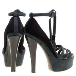 مملوكة مسبقًا صندل لوي فيتون قماش وجلد وسويدي أسود/رصاصي نعل سميك مقاس 38.5