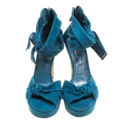 مملوكة مسبقًا صندل لوي فيتون نعل سميك سويدي أزرق مخضر مقاس 38