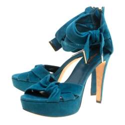 مملوكة مسبقًا صندل لوي فيتون نعل سميك سويدي أزرق مخضر مقاس 38