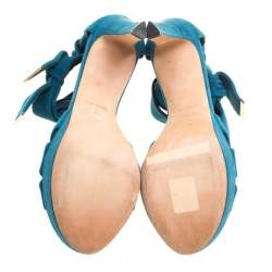 مملوكة مسبقًا صندل لوي فيتون نعل سميك سويدي أزرق مخضر مقاس 38